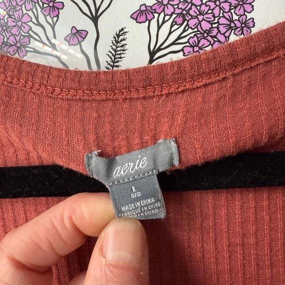 Aerie Women's Ribbed Henley Bodysuit - Rust salmon Orange - Picture 2 of 8